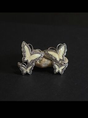 Avon Butterfly Statement Earrings in Silver And Cream